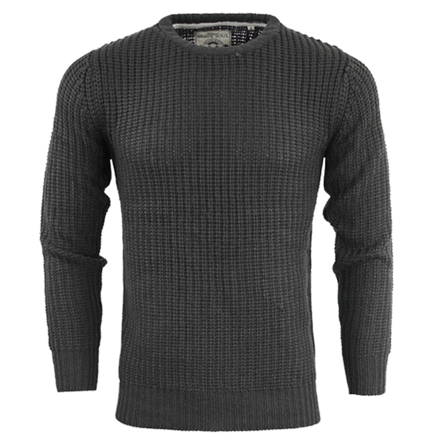 BRAVE SOUL MENS CREW NECK JUMPER LONG SLEEVE CHUNKY CABLE KNIT WINTER SWEATERS