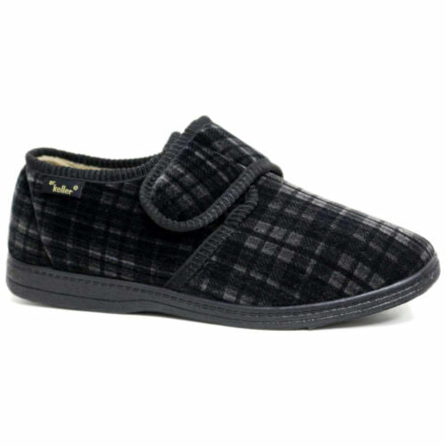 DR KELLER MENS SLIPPERS STRAP FLEECE UPPER WARM CUSHIONED CASUAL SLIP ON SHOES